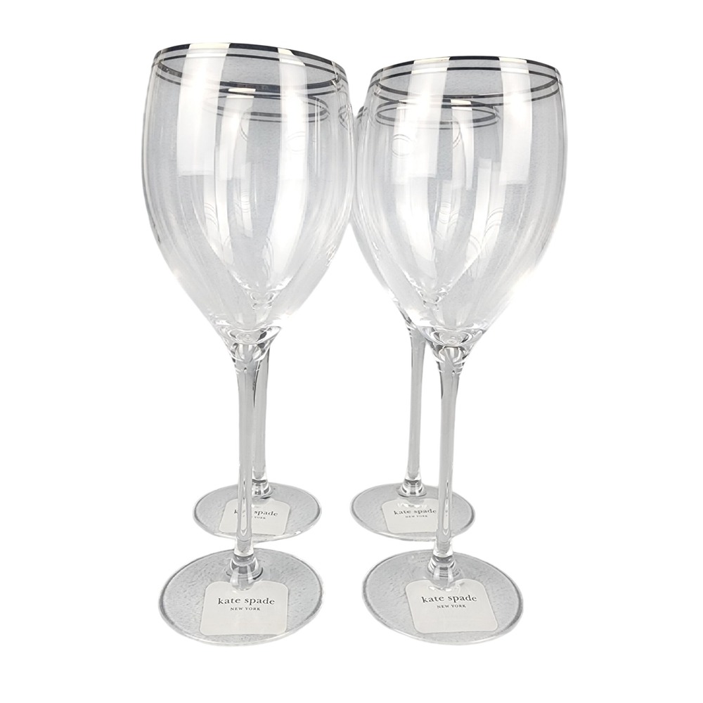 Kate Spade Lenox Library Lane Platinum Wine Glasses Set 4 Crystal 10oz 844149